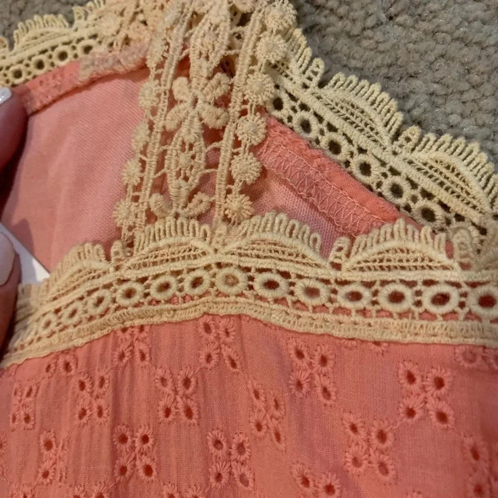 Boho Coral and Cream Eyelet Mini Sundress size S - Picture 4 of 8